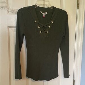 No Boundaries Olive Ribbed Lace-Up Top